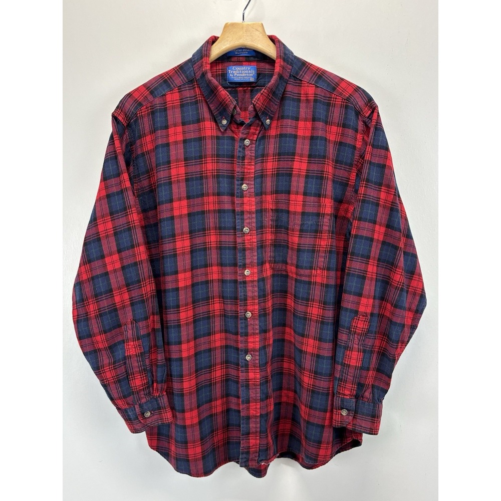 VTG Pendleton Wool Blend Flannel Shirt Mens XL Country Traditionals Red Tartan